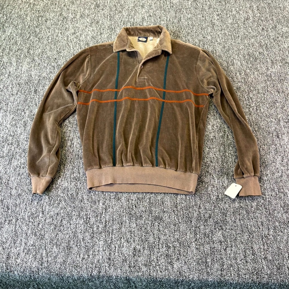 Towncraft Polo Sweater Mens Medium Brown Velour Classic Long Sleeve Collared